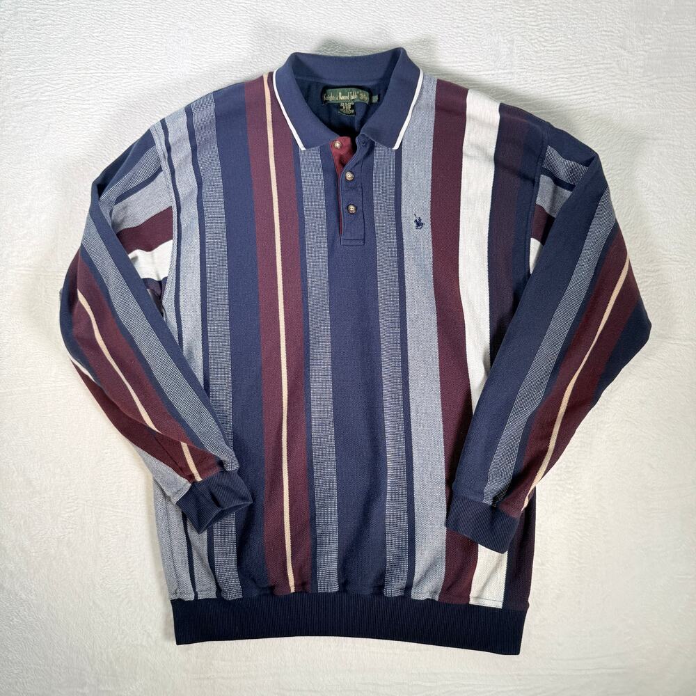 Vintage 90's Knight of Round Table Sweater Polo‎ Long Sleeve Stripes 1XLT